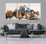 80300-MGV-CV-36X24-Geometric Mountains Wall Art Canvas Print, Framed Stylized Trees Art Picture Print, Graphic Forest Perfect Rustic Abstract Decor