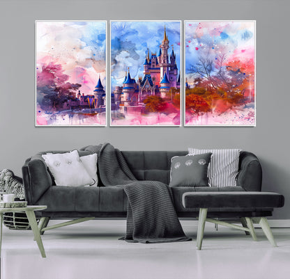 15129-MGV-CV-36X24-Disney Castle Wall Art Canvas Print, Framed Cinderella Palace Art Picture Print, Fantasy Kingdom Perfect Whimsical Fairytale Decor