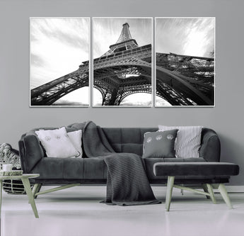 40006-MGV-CV-36X24-Eiffel Tower Wall Art – Black and White Architectural Photo Print, Paris Inspired Decor for Bedroom, Office, Studio or Modern