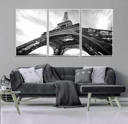 40006-MGV-CV-36X24-Eiffel Tower Wall Art – Black and White Architectural Photo Print, Paris Inspired Decor for Bedroom, Office, Studio or Modern