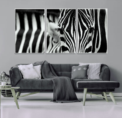 43631-MGV-CV-36X24-Zebra Wall Art – Black & White Safari Wildlife Canvas Print, Modern Animal Photography Decor for Living Room, Office, or Bedroom