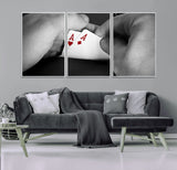 62460-MGV-CV-36X24-Poker Game Wall Art – Close Up of Hands Holding Aces with Chips, Casino Style Decor for Game Room, Man Cave or Office