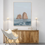 23148844-MGV-CV-24X36-Faraglioni Capri Wall Art Canvas Print, Framed Serene Ocean Art Picture Print, Mediterranean Coastal Perfect Mediterranean
