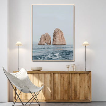 23148844-MGV-CV-24X36-Faraglioni Capri Wall Art Canvas Print, Framed Serene Ocean Art Picture Print, Mediterranean Coastal Perfect Mediterranean