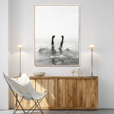 43900465-MGV-CV-24X36-Minimal Ocean Wall Art Canvas Print, Framed Monochrome Diving Art Picture Print, Swimmer in Sea Perfect Minimalist Coastal Decor