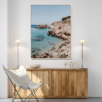97854283-MGV-CV-24X36-Turquoise Cove Wall Art Canvas Print, Framed Ibiza Beach Art Picture Print, Mediterranean Shore Perfect Boho Coastal Decor Artwork