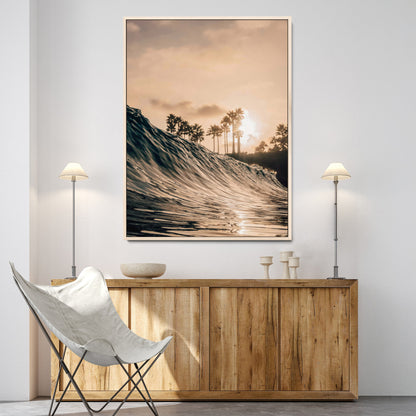50270635-MGV-CV-24X36-Golden Hour Ocean Wall Art Canvas Print, Framed Beach Sunset Art Picture Print, Palm Trees Perfect Tropical Coastal Decor Artwork