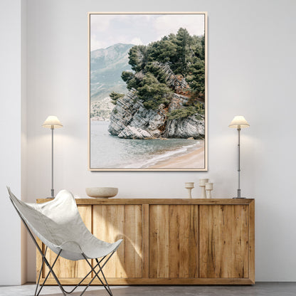 28003346-MGV-CV-24X36-Beach Trees Wall Art Canvas Print, Framed Earthy Beachside Art Picture Print, Beachside Nature Perfect Rustic Coastal Decor