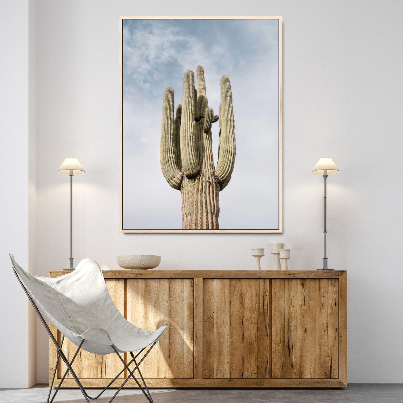 44868276-MGV-CV-24X36-Saguaro Cactus Wall Art Canvas Print, Framed Earthy Desert Art Picture Print, Warm Botanical Perfect Southwestern Boho Decor