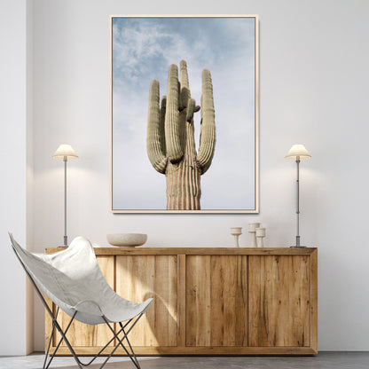 44868276-MGV-CV-24X36-Saguaro Cactus Wall Art Canvas Print, Framed Earthy Desert Art Picture Print, Warm Botanical Perfect Southwestern Boho Decor
