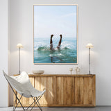 14351555-MGV-CV-24X36-Ocean Splash Wall Art Canvas Print, Framed Playful Beach Art Picture Print, Coastal Summer Perfect Coastal Contemporary Decor