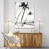 50406026-MGV-CV-24X36-Black White Palms Wall Art Canvas Print, Framed Tropical Beach Art Picture Print, Minimalist Coastal Perfect Coastal Minimalist