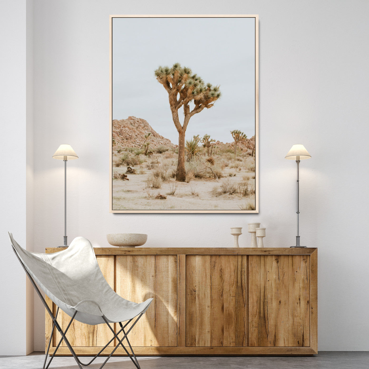 80210318-MGV-CV-24X36-Joshua Tree Wall Art Canvas Print, Framed Desert Minimalism Art Picture Print, Neutral Earth Tones Perfect Southwestern Minimalist