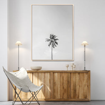 67263674-MGV-CV-24X36-Lone Palm Tree Wall Art Canvas Print, Framed Minimalist Tropical Art Picture Print, Monochrome Beach Perfect Modern Coastal