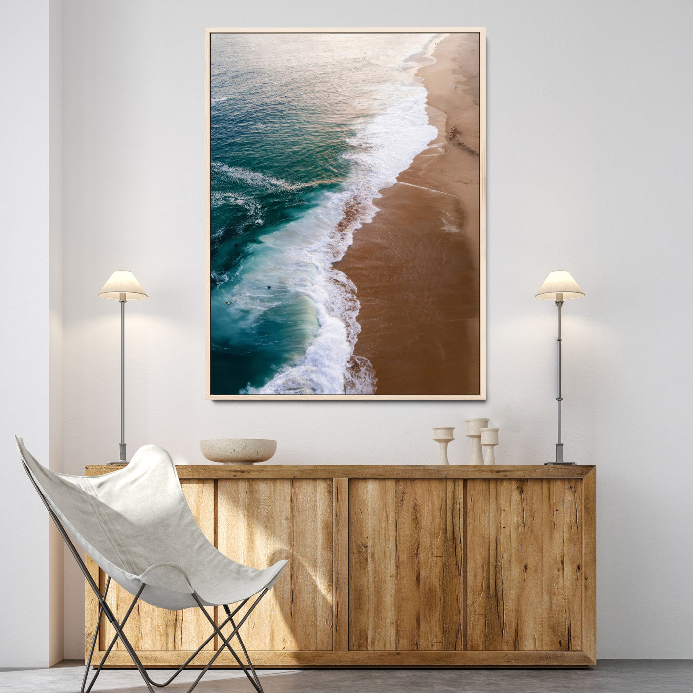 46042804-MGV-CV-24X36-Aerial Beach Wall Art Canvas Print, Framed Coastal Waves Art Picture Print, Turquoise Ocean Perfect Modern Coastal Decor Artwork