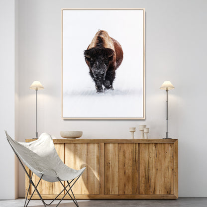 11394883-MGV-CV-24X36-Winter Bison Wall Art Canvas Print, Framed Rustic Wildlife Art Picture Print, Bold Animal Art Perfect Rustic Lodge Decor Artwork