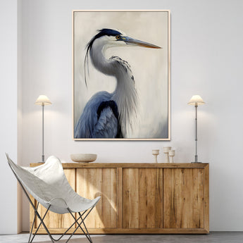 79581184-MGV-CV-24X36-Blue Heron Wall Art Canvas Print, Framed Elegant Wildlife Art Picture Print, Minimalist Bird Theme Perfect Coastal Minimalist