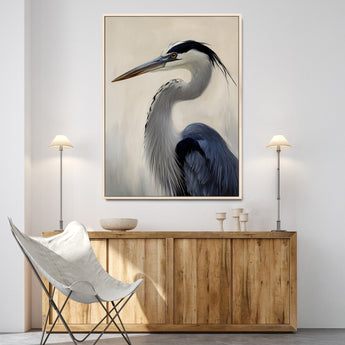 60171823-MGV-CV-24X36-Blue Heron Wall Art Canvas Print, Framed Coastal Bird Theme Art Picture Print, Minimalist Wildlife Perfect Coastal Minimalist