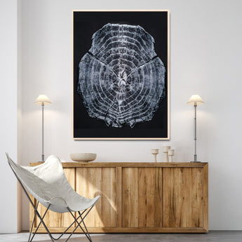67859667-MGV-CV-24X36-Tree Ring Wall Art Wall Art Canvas Print, Framed Wood Slice Canvas Art Picture Print, Monochrome Nature Decor Perfect Modern