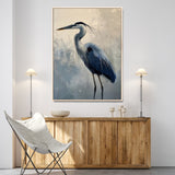 68368019-MGV-CV-24X36-Blue Heron Art Wall Art Canvas Print, Framed Crane Bird Painting Art Picture Print, Elegant Wildlife Scene Perfect Coastal