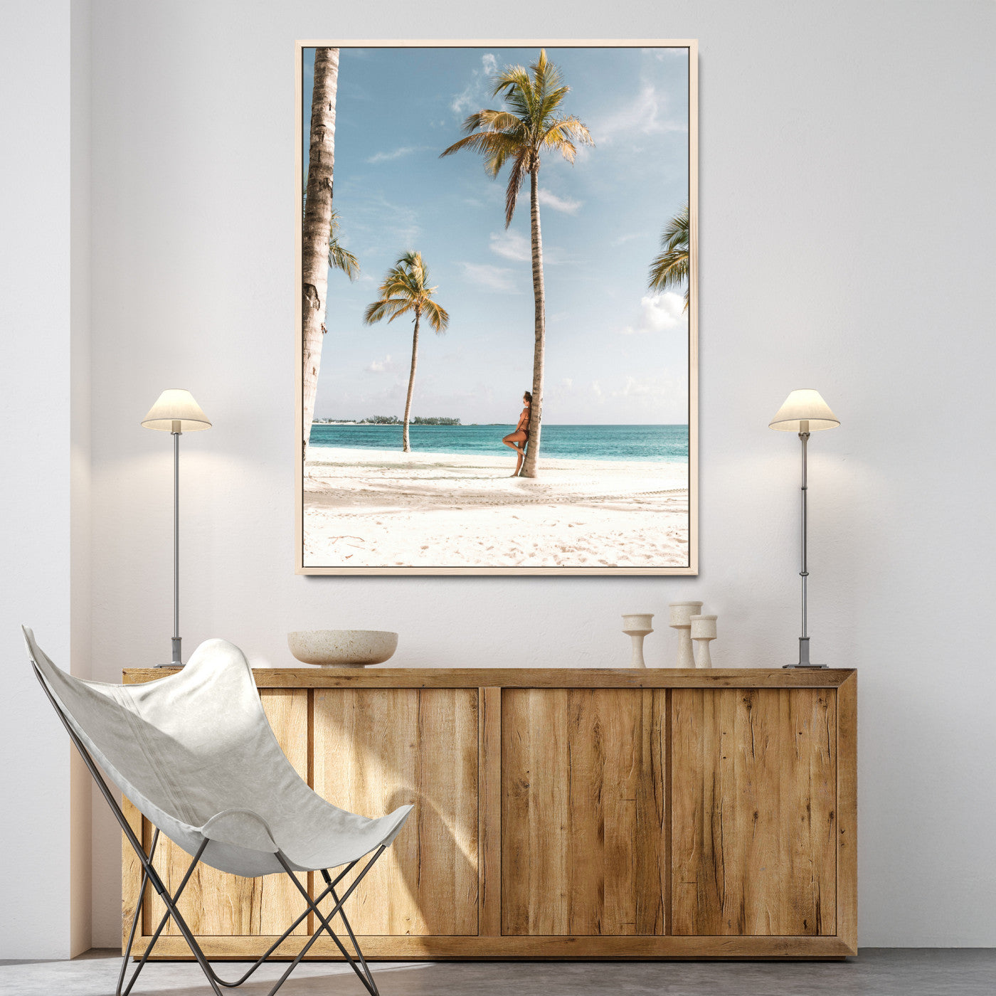 27750035-MGV-CV-24X36-Tropical Beach Scene Wall Art Canvas Print, Framed Palm Tree Photography Art Picture Print, Island Paradise Decor Perfect Coastal