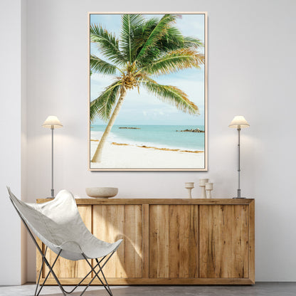 83804429-MGV-CV-24X36-Palm Tree Wall Art Canvas Print, Framed Tropical Beach Art Picture Print, Soft Sand Perfect Tropical Coastal Decor Artwork