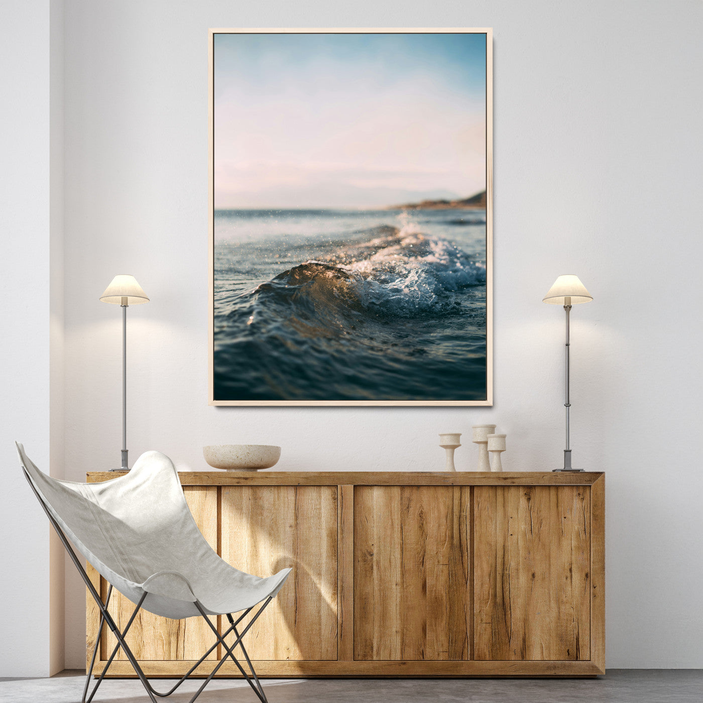 65283502-MGV-CV-24X36-Ocean Waves Wall Art Canvas Print, Framed Coastal Serenity Art Picture Print, Golden Hour Perfect Modern Coastal Decor Artwork