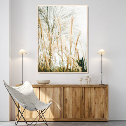 17571705-MGV-CV-24X36-Pampas Grass Wall Art Canvas Print, Framed Neutral Tones Art Picture Print, Minimalist Nature Perfect Boho Minimalist Decor
