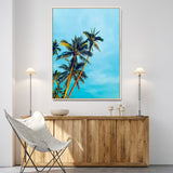 62885569-MGV-CV-24X36-Palm Trees Wall Art Canvas Print, Framed Tropical Vibes Art Picture Print, Blue Sky Perfect Coastal Boho Decor Artwork