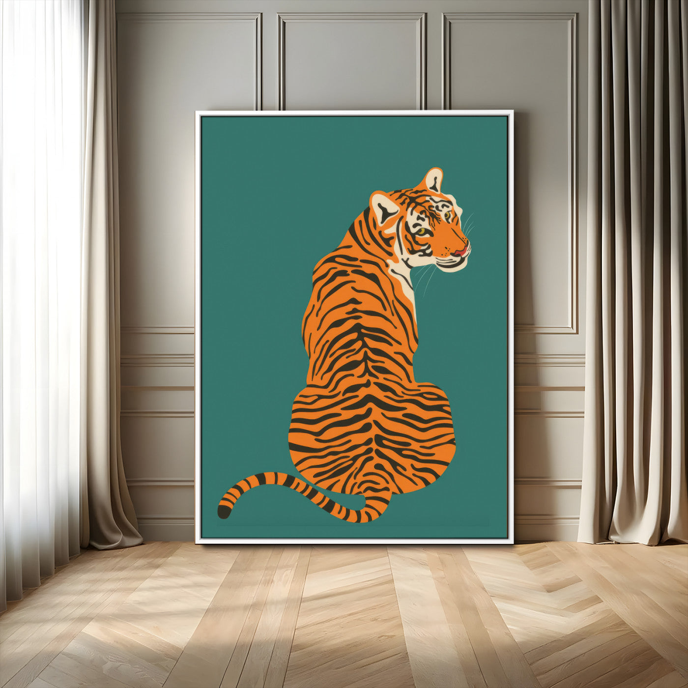 12468-MGV-FC-24X36_White-Tiger Wall Art – Modern Jungle Cat Canvas Print, Bold Wildlife Animal Decor for Bedroom, Office, Living Room or Nature Inspired