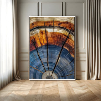 47703729-MGV-FC-24X36-Tree Rings Wall Art Canvas Print, Framed Wood Texture Art Picture Print, Blue Grain Perfect Rustic Modern Decor Artwork