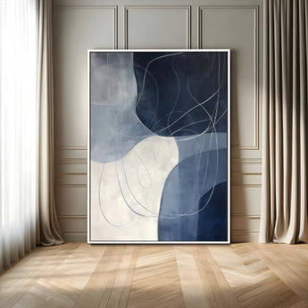 62566633-MGV-FC-24X36_White-Navy Abstract Wall Art Canvas Print, Framed Minimal Lineart Art Picture Print, Abstract Shapes Perfect Minimalist Abstract Decor