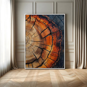 12078265-MGV-FC-24X36_White-Tree Rings Wall Art Canvas Print, Framed Burnt Wood Art Picture Print, Rustic Texture Perfect Rustic Earth Decor Artwork
