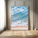 81208260-MGV-FC-24X36_White-Aerial Ocean Wall Art Canvas Print, Framed Blue Waves Art Picture Print, Sandy Shoreline Perfect Modern Coastal Decor Artwork