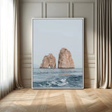 23148844-MGV-CV-24X36-Faraglioni Capri Wall Art Canvas Print, Framed Serene Ocean Art Picture Print, Mediterranean Coastal Perfect Mediterranean