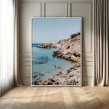 97854283-MGV-FC-24X36_White-Turquoise Cove Wall Art Canvas Print, Framed Ibiza Beach Art Picture Print, Mediterranean Shore Perfect Boho Coastal Decor Artwork