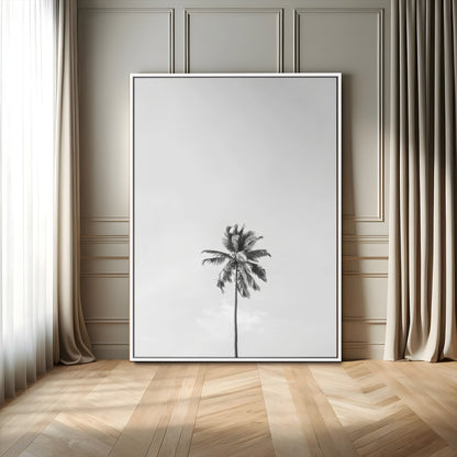 67263674-MGV-CV-24X36-Lone Palm Tree Wall Art Canvas Print, Framed Minimalist Tropical Art Picture Print, Monochrome Beach Perfect Modern Coastal