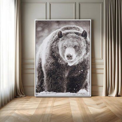 37297892-MGV-FC-24X36_White-Bison Portrait Wall Art Canvas Print, Framed Rustic Wall Accent Art Picture Print, Lodge Style Perfect Rustic Lodge Decor Artwork