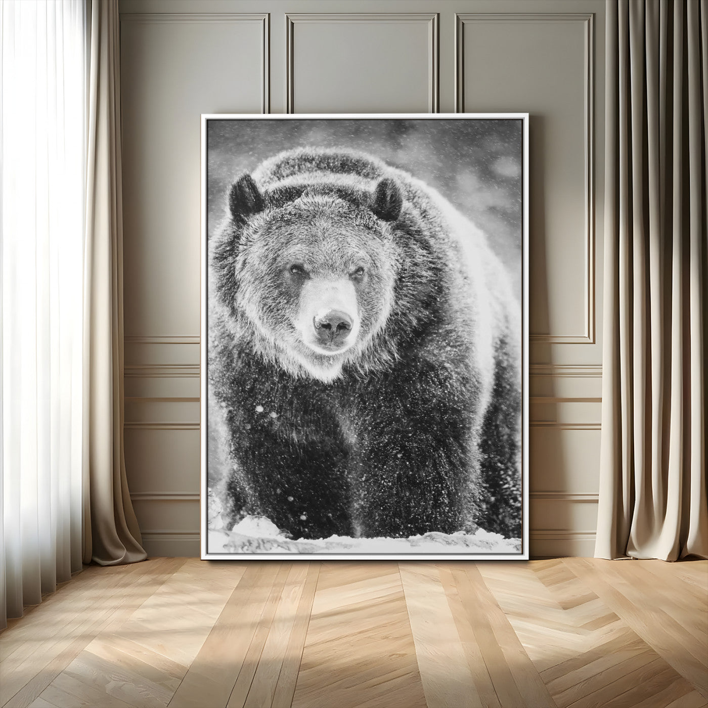 98050634-MGV-FC-24X36_White-Bison Portrait Wall Art Canvas Print, Framed Rustic Wall Accent Art Picture Print, Lodge Style Perfect Rustic Lodge Decor Artwork