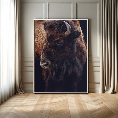 56758157-MGV-FC-24X36_White-Bison Portrait Wall Art Canvas Print, Framed Rustic Wall Accent Art Picture Print, Lodge Style Perfect Rustic Lodge Decor Artwork