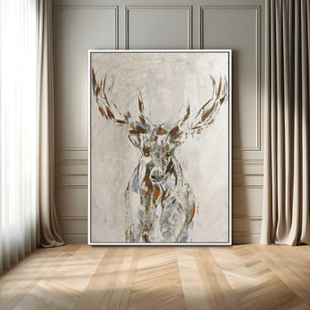 79642067-MGV-FC-24X36_White-Abstract Deer Wall Art Canvas Print, Framed Lodge Style Decor Art Picture Print, Rustic Animal Wall Perfect Lodge Cabin Style