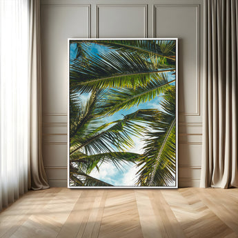 31086560-MGV-CV-24X36-Palm Leaves Wall Art Canvas Print, Framed Tropical Vibes Art Picture Print, Green Foliage Perfect Tropical Boho Decor Artwork