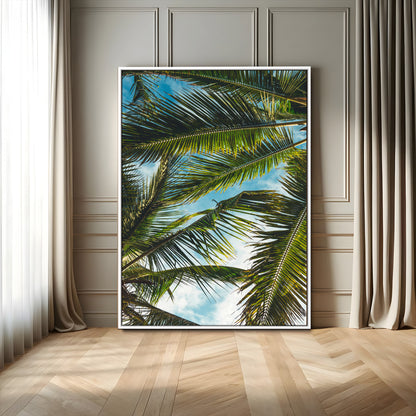 31086560-MGV-CV-24X36-Palm Leaves Wall Art Canvas Print, Framed Tropical Vibes Art Picture Print, Green Foliage Perfect Tropical Boho Decor Artwork