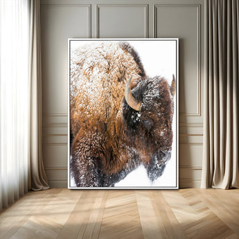 27690436-MGV-FC-24X36_White-Snowy Buffalo Wall Art Canvas Print, Framed Wildlife Photography Art Picture Print, Rustic Lodge Perfect Rustic Lodge Decor Decor