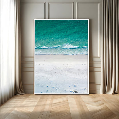 26150405-MGV-FC-24X36_White-Soft Waves Wall Art Canvas Print, Framed Seaside Escape Art Picture Print, Minimalist Beach Aesthetic Perfect Coastal Minimalist