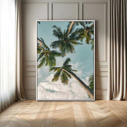 80452931-MGV-FC-24X36_White-Tropical Palm Trees Wall Art Canvas Print, Framed Coastal Nature Art Picture Print, Relaxing Summer Vibes Perfect Boho Coastal