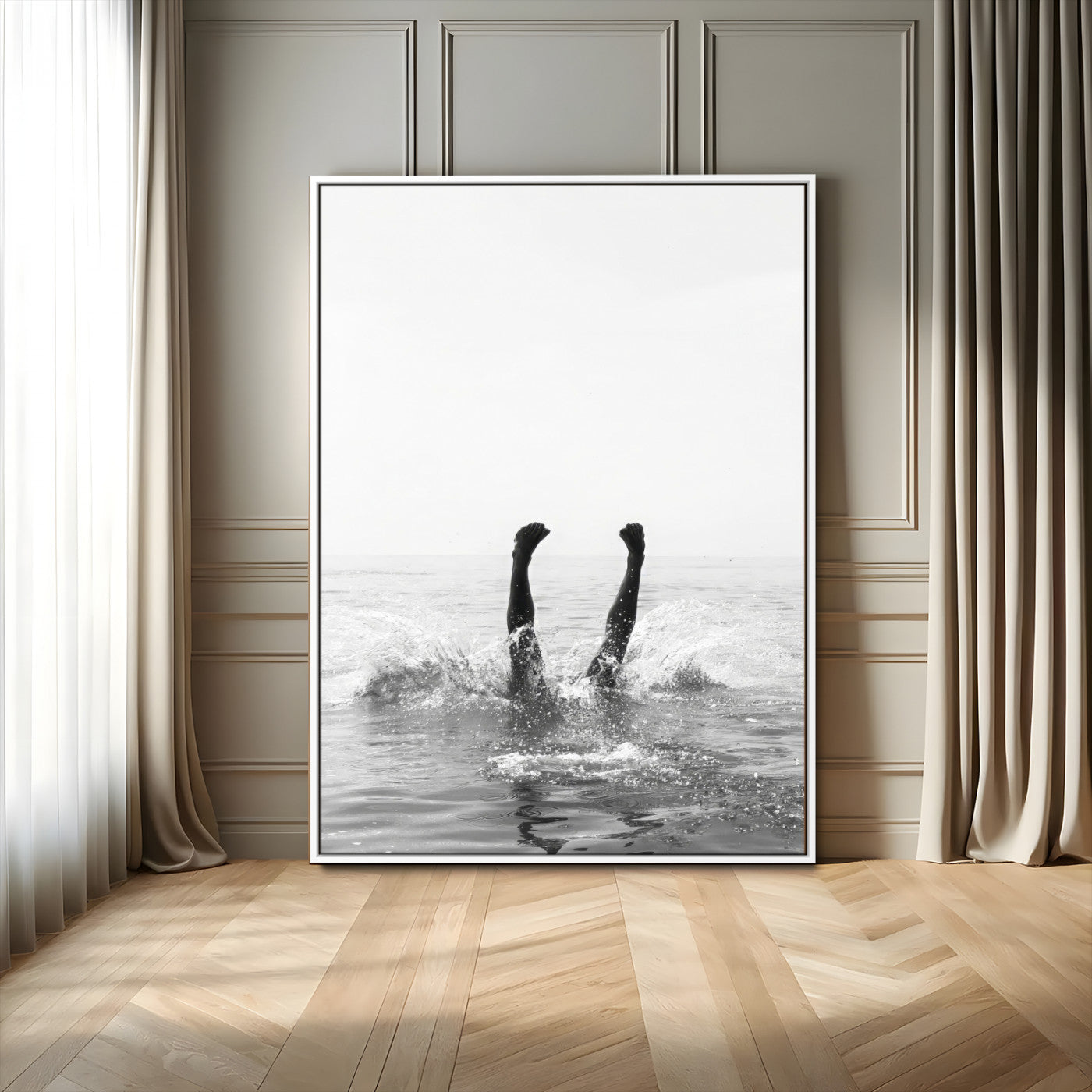 66017559-MGV-FC-24X36_White-Modern Wall Art – Black and White Splash Canvas Print, Minimalist Photography Decor for Bedroom, Living Room, Office, Beach House