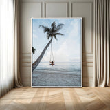62893825-MGV-FC-24X36_White-Tropical Palm Tree Swing Wall Art – Ocean Beach Photography Print, Coastal Decor, Wanderlust Travel Photo for Boho Homes & Beach