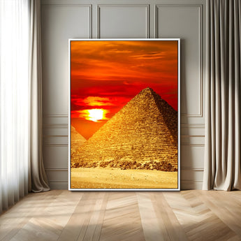 13047-MGV-FC-24X36_White-Pyramids Giza Wall Art – Golden Sunset Egypt Canvas Print, Ancient World Landmark Photography Decor for Living Room, Office, Study