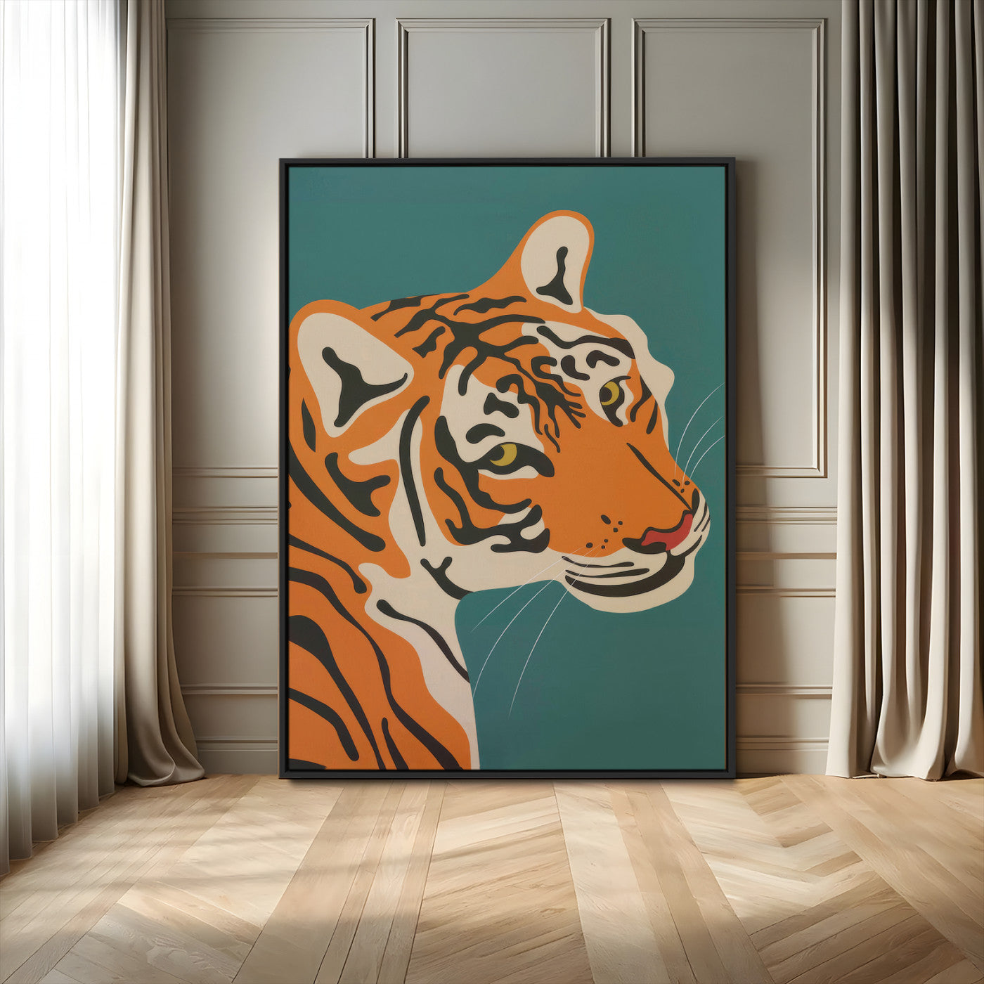 94447-MGV-FC-24X36_Black-Tiger Portrait Wall Art – Bold Wildlife Canvas Print of Fierce Jungle Cat Face, Modern Animal Home Decor for Living Room, Office